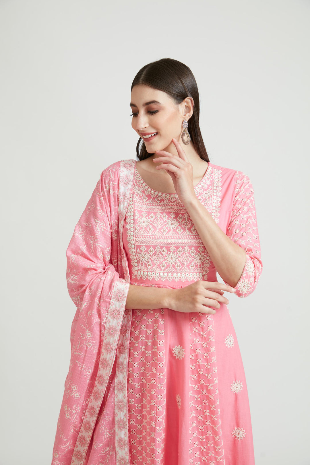 Neerus Pink cotton printed kurta set - detail view 2