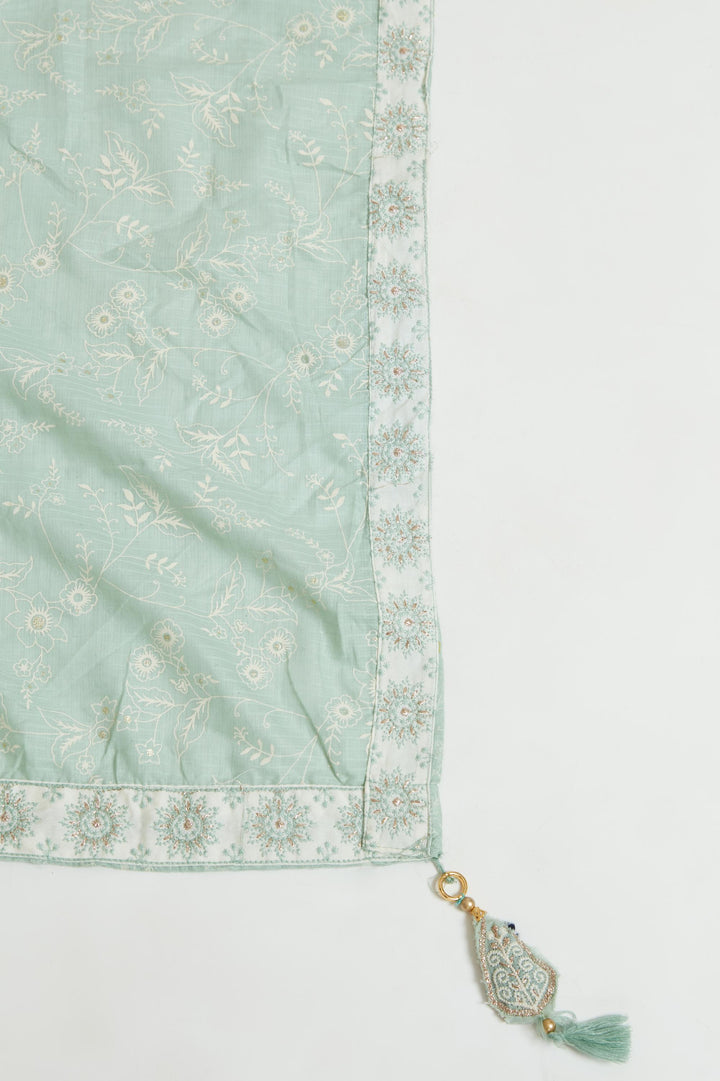 Neerus Green cotton kurta set - detail view 3