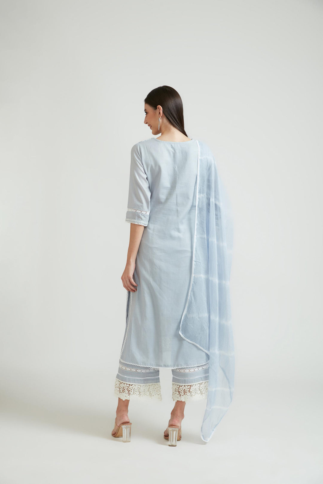 Neerus Grey Color Cotton Fabric Kurta Set