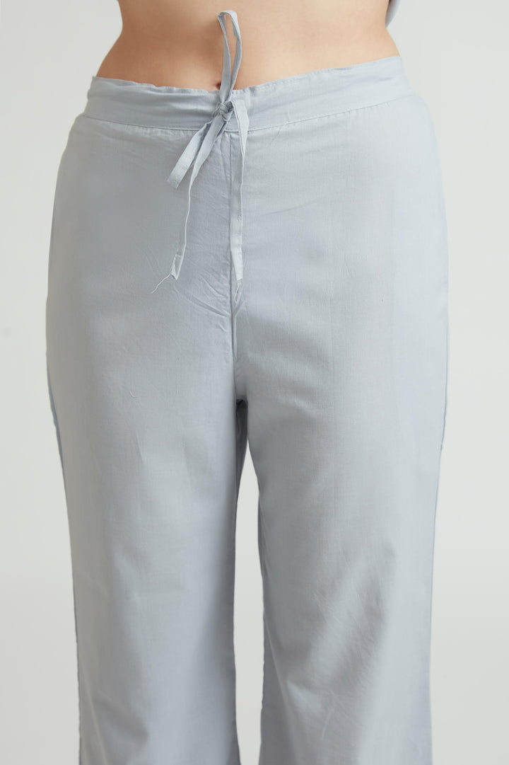 Neerus Grey Color Cotton Fabric Kurta Set