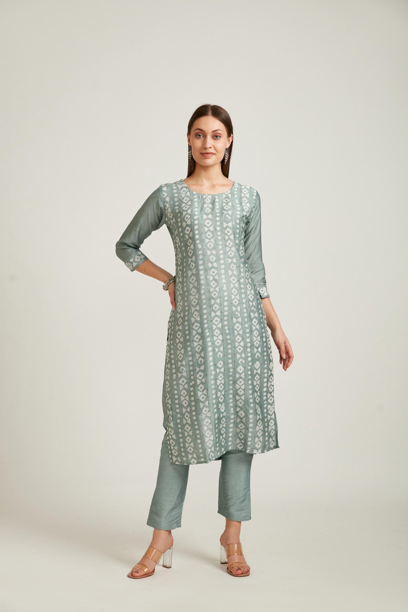 Neeru's Pista Color Chanderi Fabric Salwar Kameez