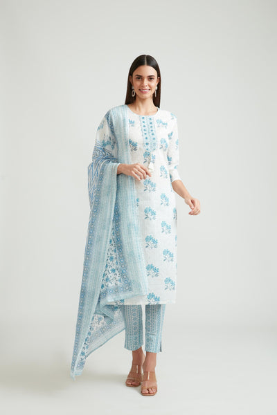 Neeru's Blue Color Cotton Fabric Kurta Set
