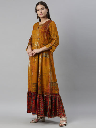 Neeru'S Mustard Color Rayon Fabric Kurta