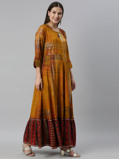 Neeru'S Mustard Color Rayon Fabric Kurta