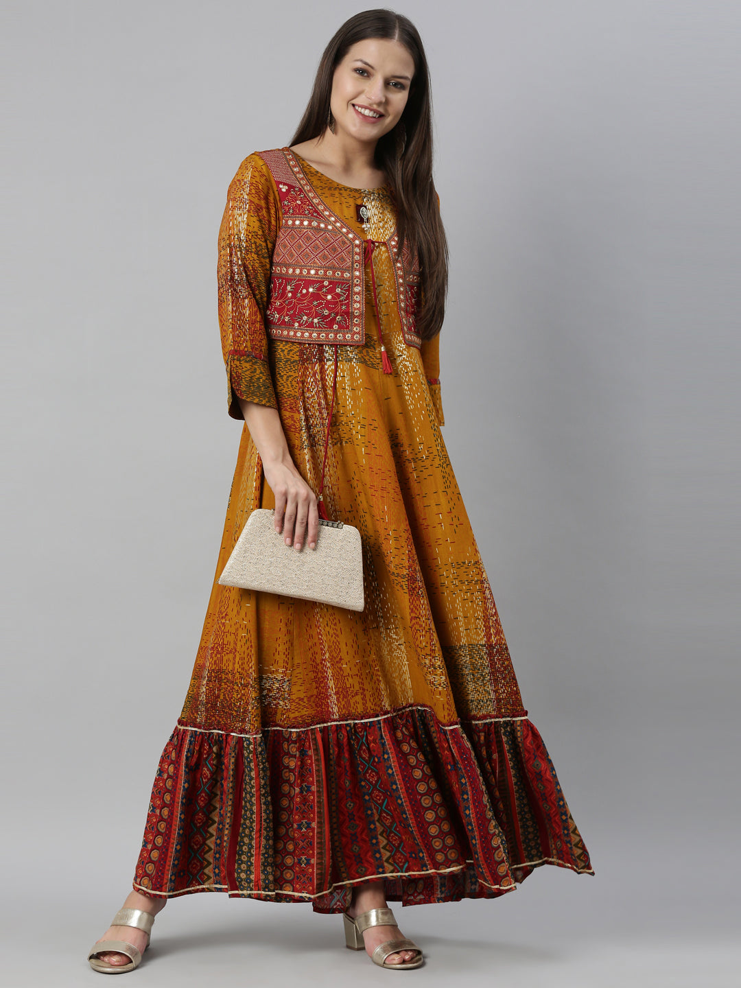 Neeru'S Mustard Color Rayon Fabric Kurta