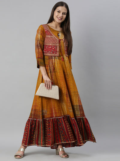 Neeru'S Mustard Color Rayon Fabric Kurta