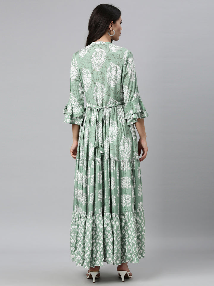 Neerus Green shantoon printed A-line kurti - back view