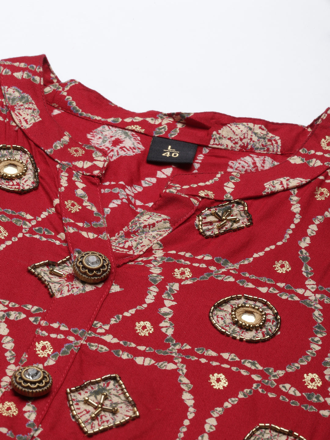 Neerus Maroon Color Rayon Fabric Dress