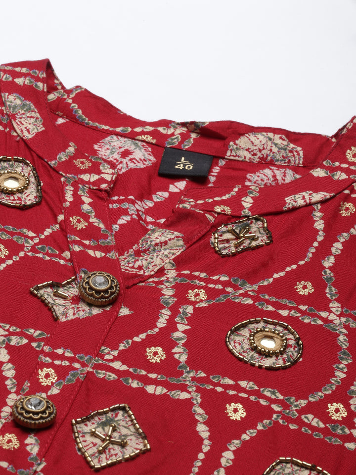 Neerus Maroon Color Rayon Fabric Dress