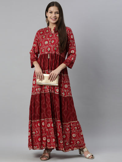 Neeru's Maroon Color Rayon Fabric Gown