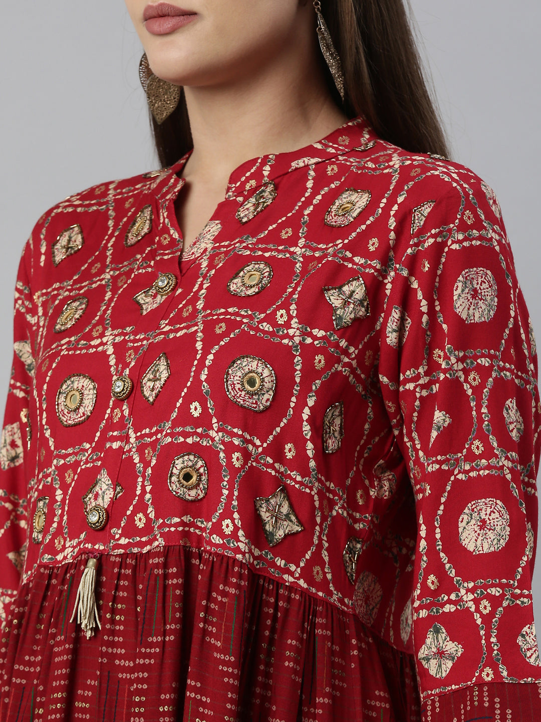 Neerus Maroon Color Rayon Fabric Dress