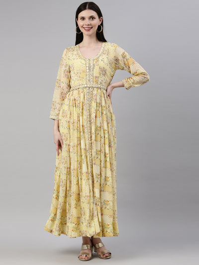 Neeru'S Yellow Color Georgette Fabric Gown