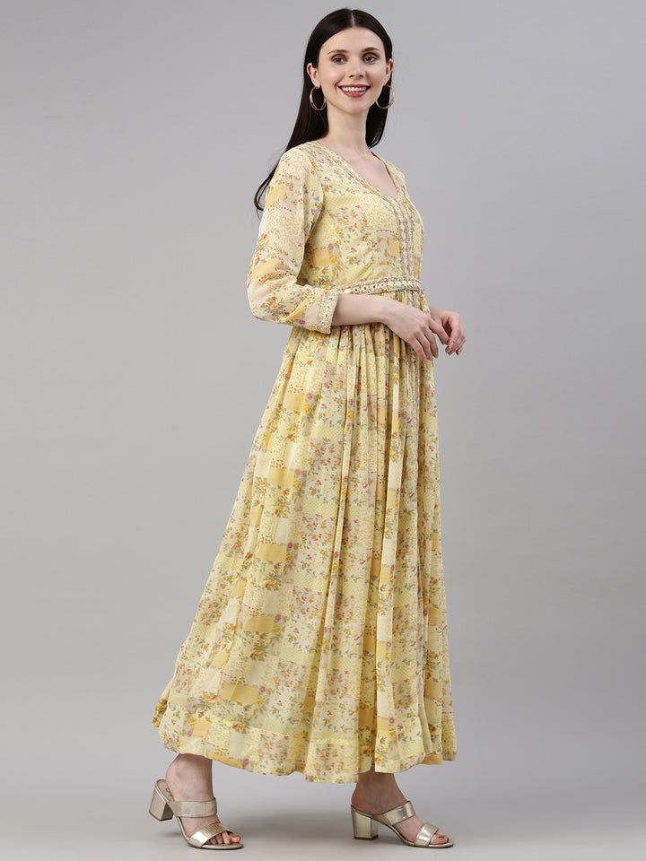 Neerus Yellow Georgette Gown - detail view 1