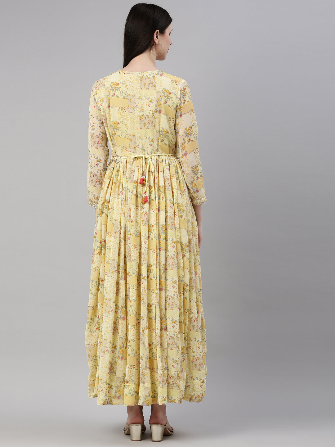 Neerus Yellow Georgette Gown - detail view 2