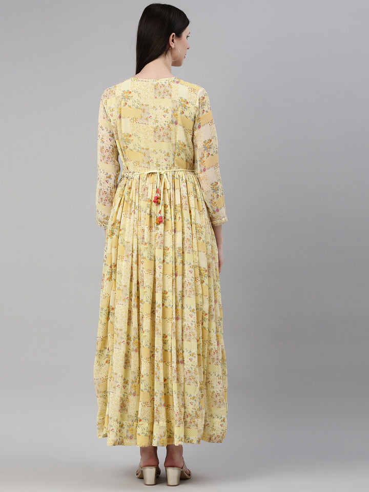 Neerus Yellow Georgette Gown - detail view 2