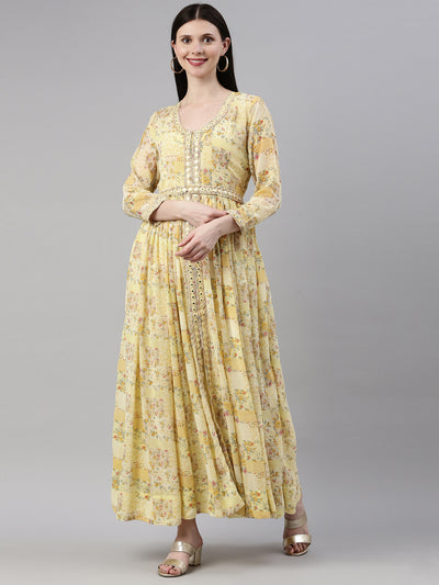 Neeru'S Yellow Color Georgette Fabric Gown