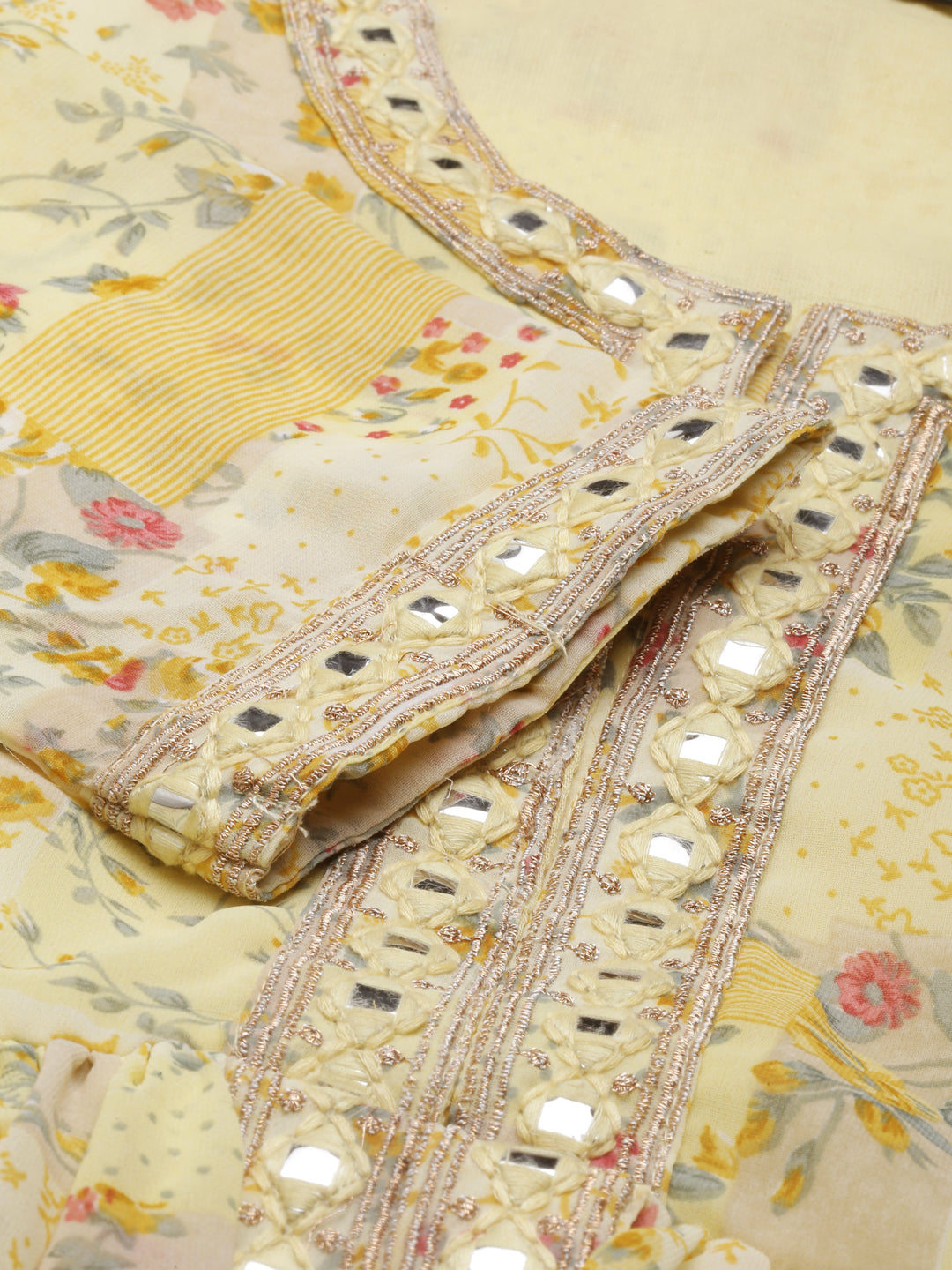 Neerus Yellow Georgette Gown - detail view 4