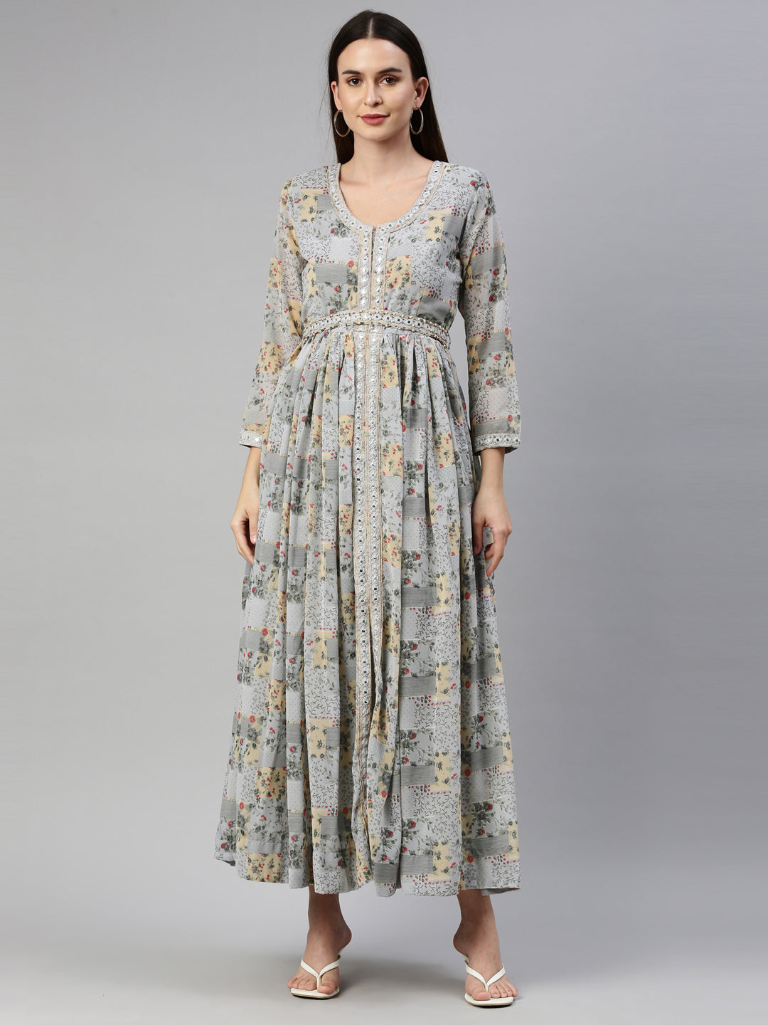 Neerus Grey Color Georgette Fabric Gown