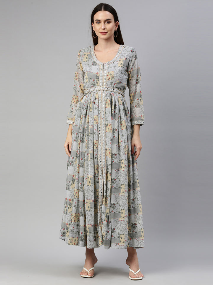 Neerus Grey Color Georgette Fabric Gown