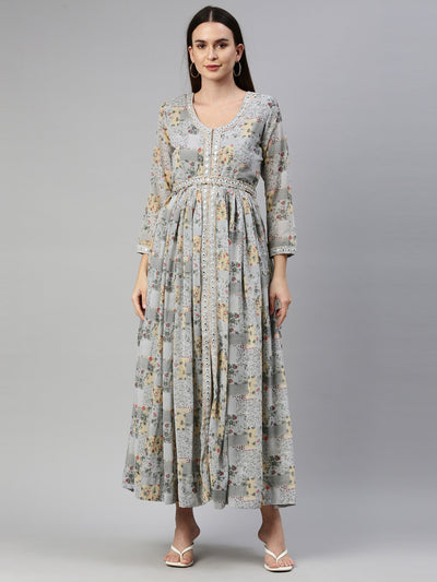 Neeru'S Grey Color Georgette Fabric Gown