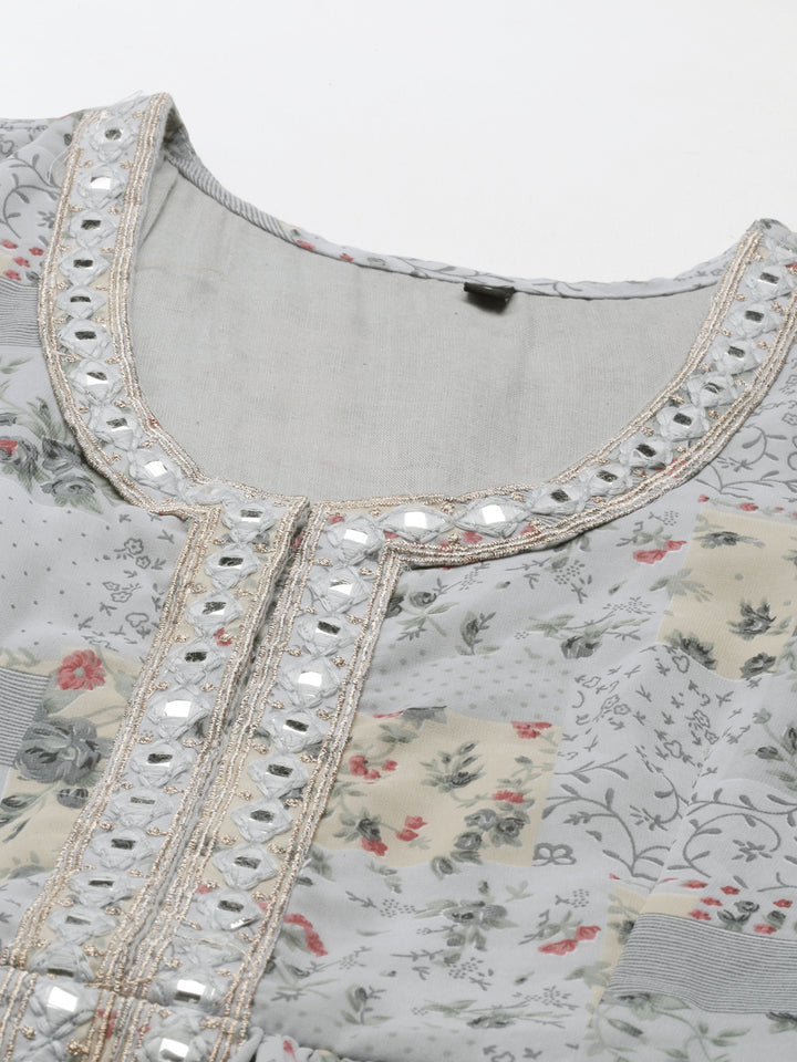 Neerus Grey Color Georgette Fabric Gown