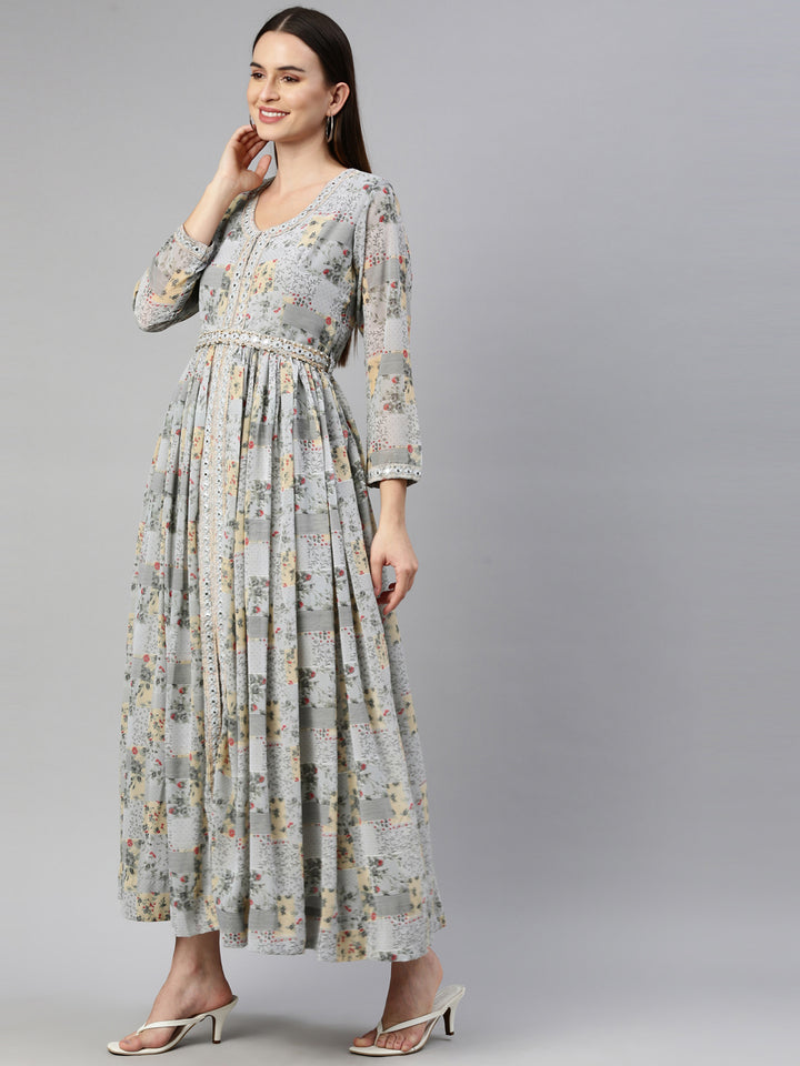 Neerus Grey Color Georgette Fabric Gown