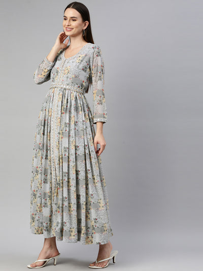 Neeru'S Grey Color Georgette Fabric Gown