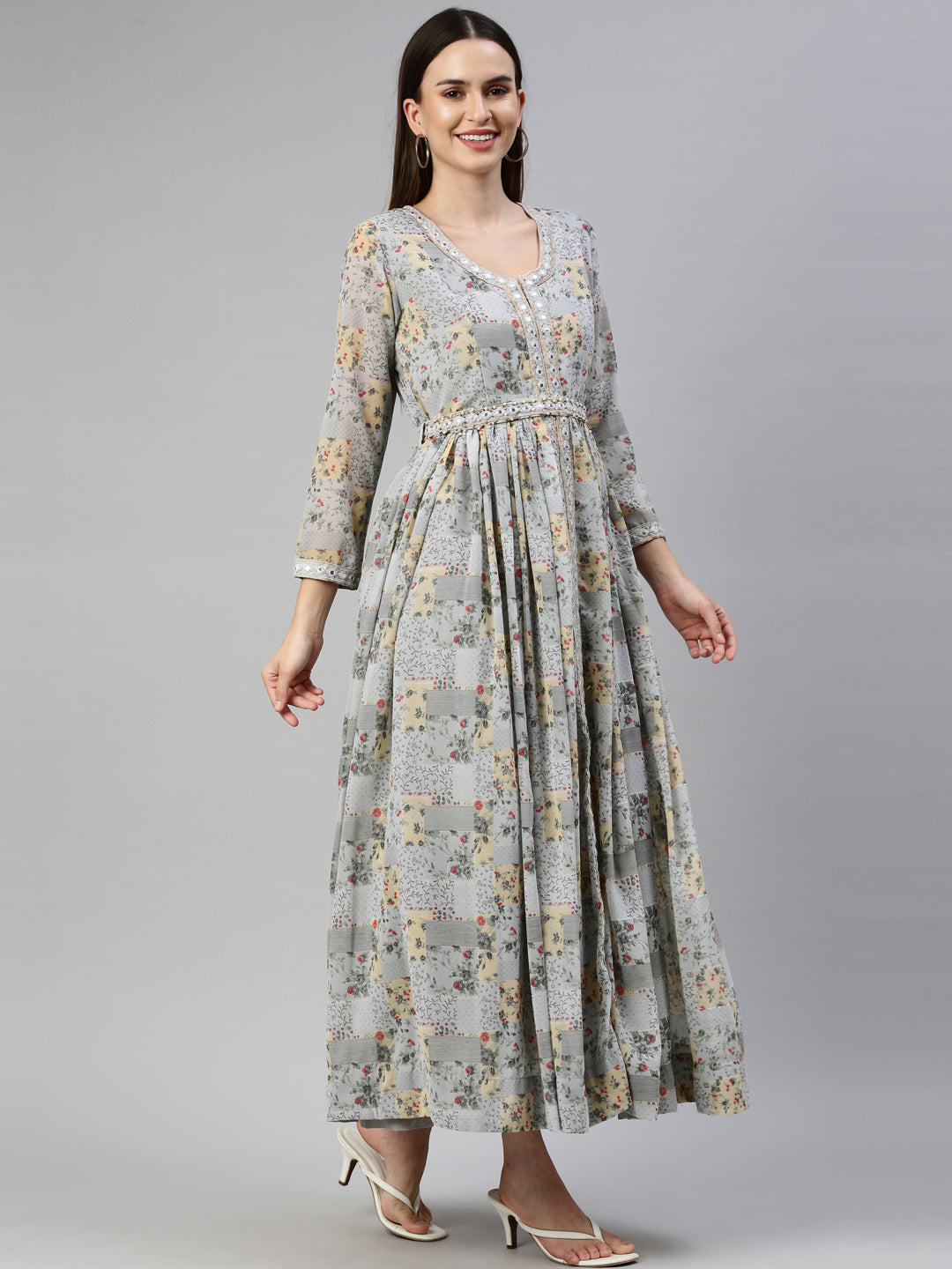 Neerus Grey Color Georgette Fabric Gown