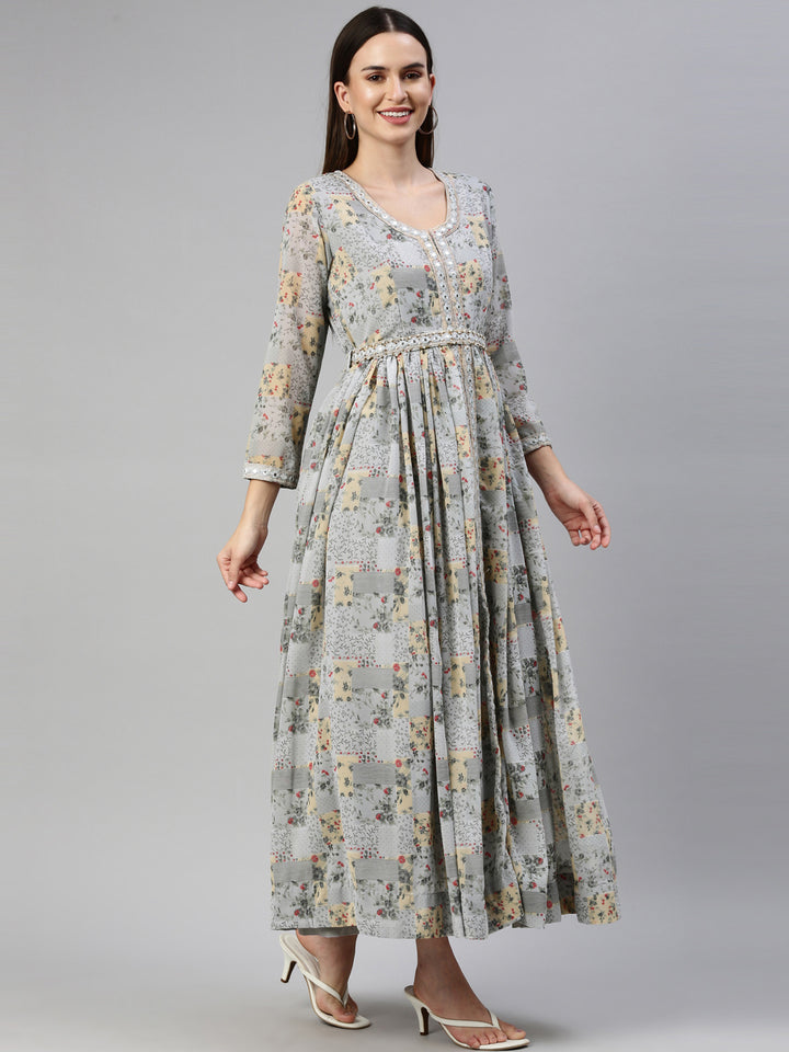 Neerus Grey Color Georgette Fabric Gown