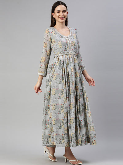 Neeru'S Grey Color Georgette Fabric Gown