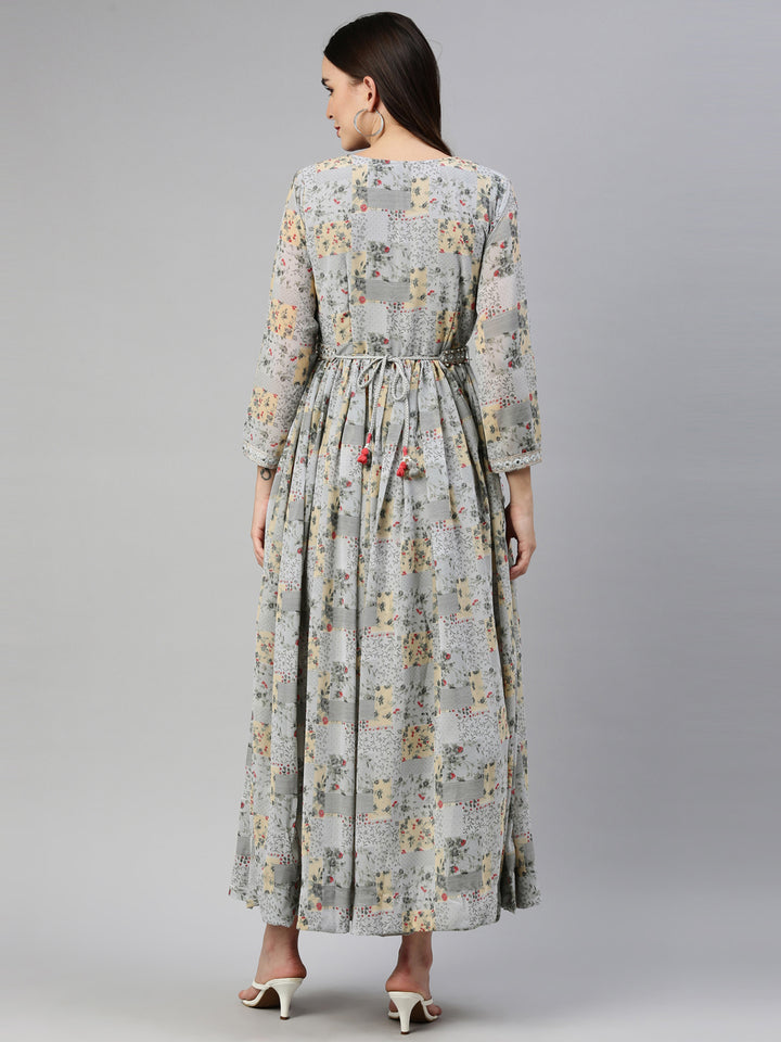 Neerus Grey Color Georgette Fabric Gown