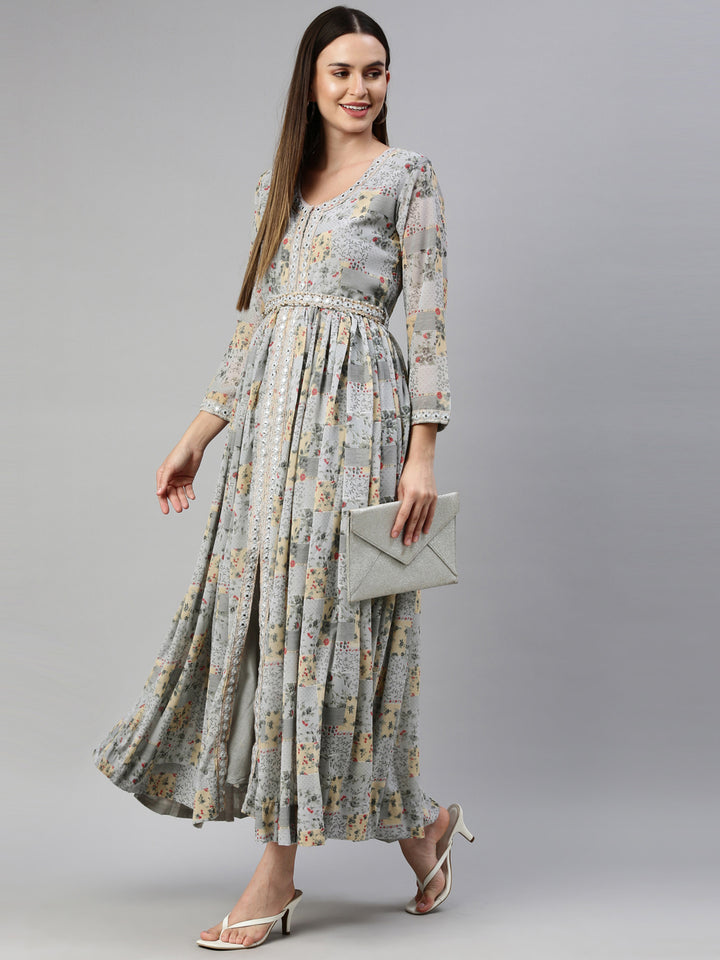 Neerus Grey Color Georgette Fabric Gown