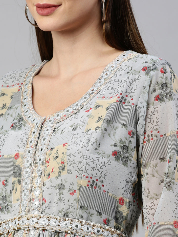 Neerus Grey Color Georgette Fabric Gown