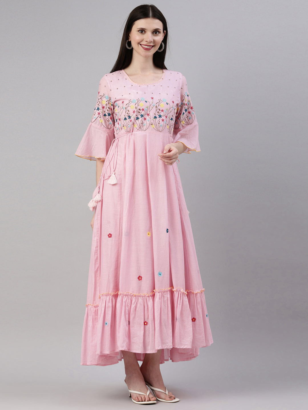 Neerus Pink cotton solid kurti - detail view 7