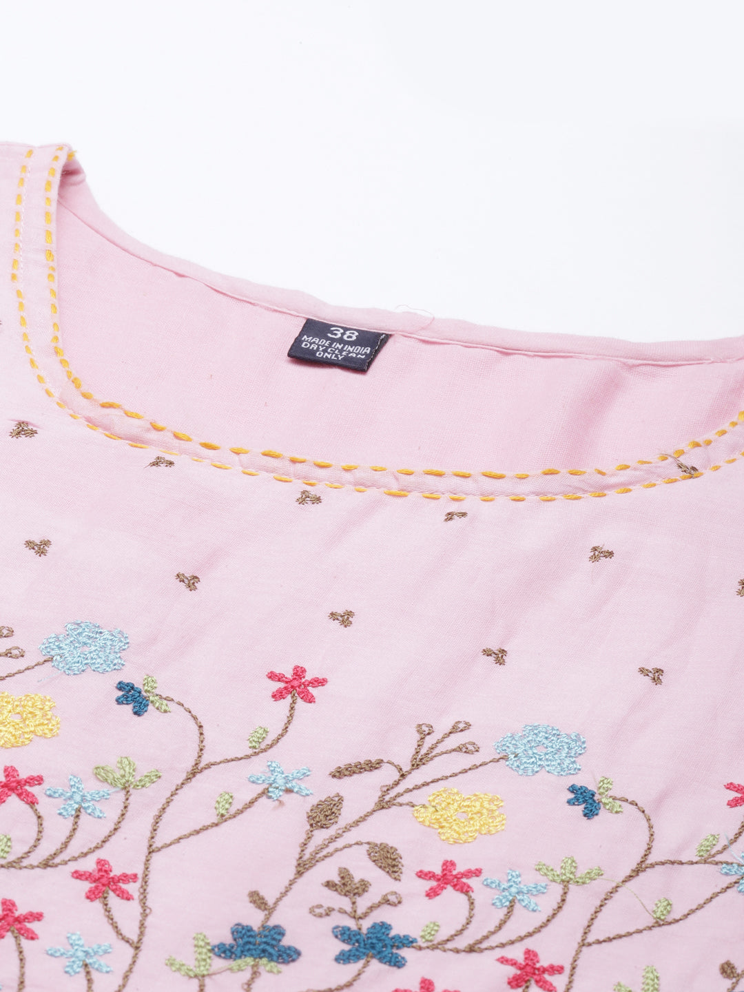 Neerus Pink cotton solid kurti - back view