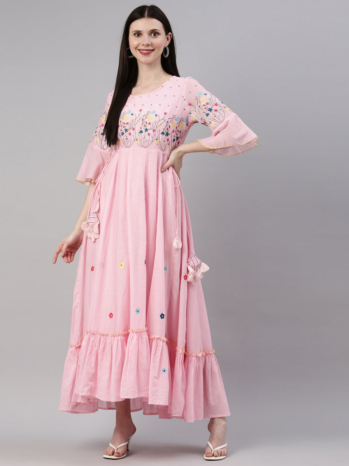 Neerus Pink cotton solid kurti - side view