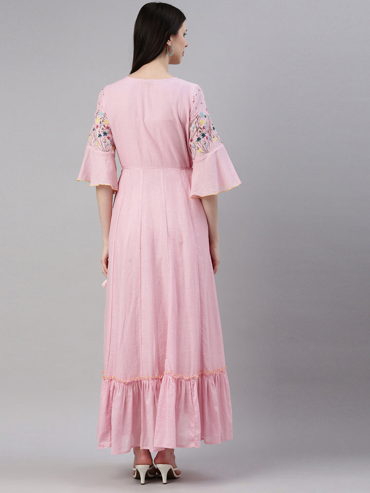 Neerus Pink cotton solid kurti - detail view 2