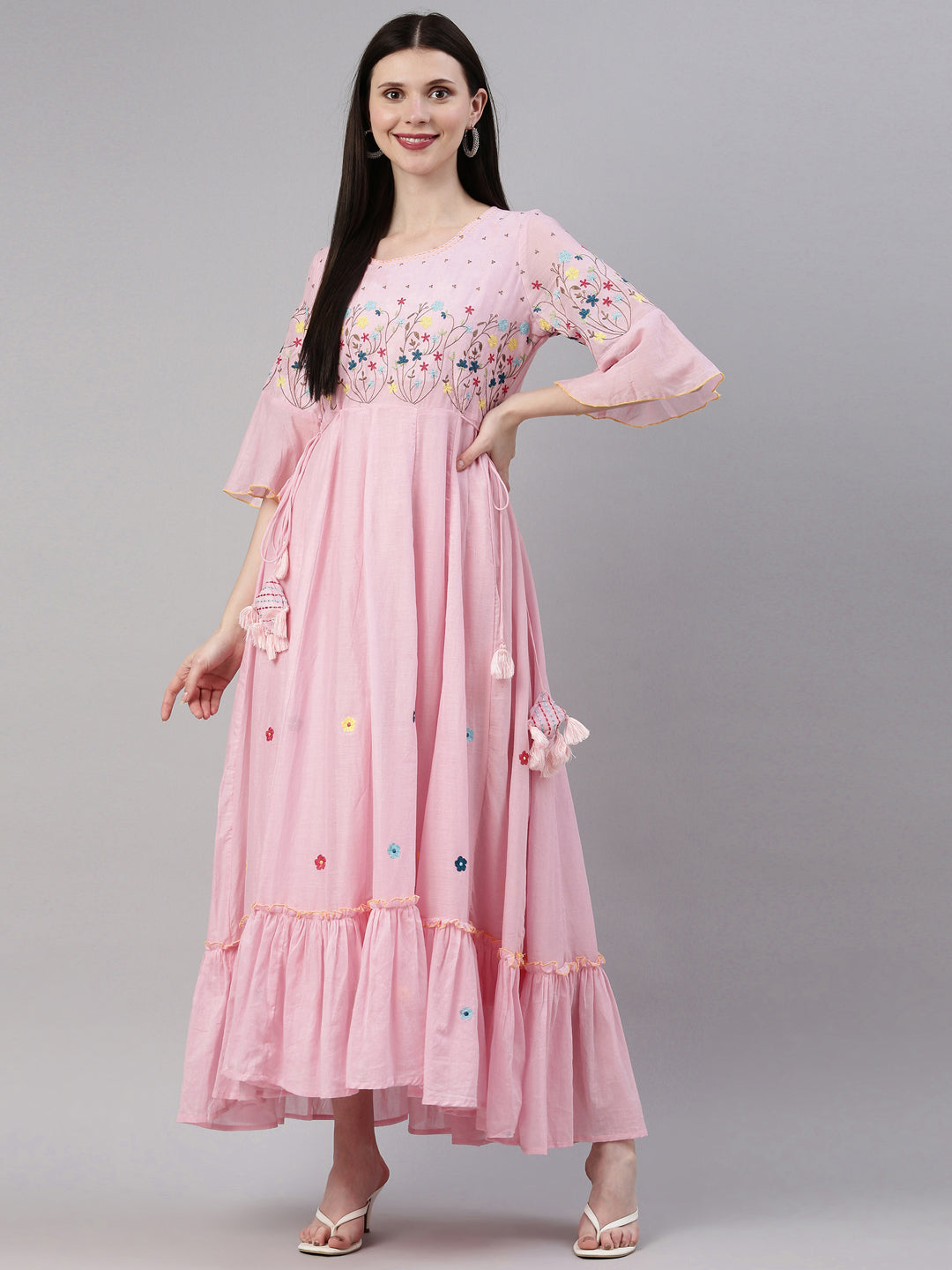 Neerus Pink cotton solid kurti - detail view 3