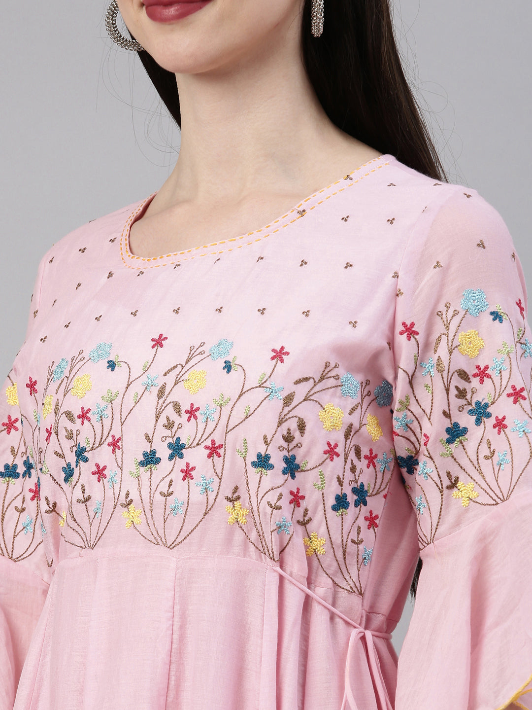Neerus Pink cotton solid kurti - detail view 6