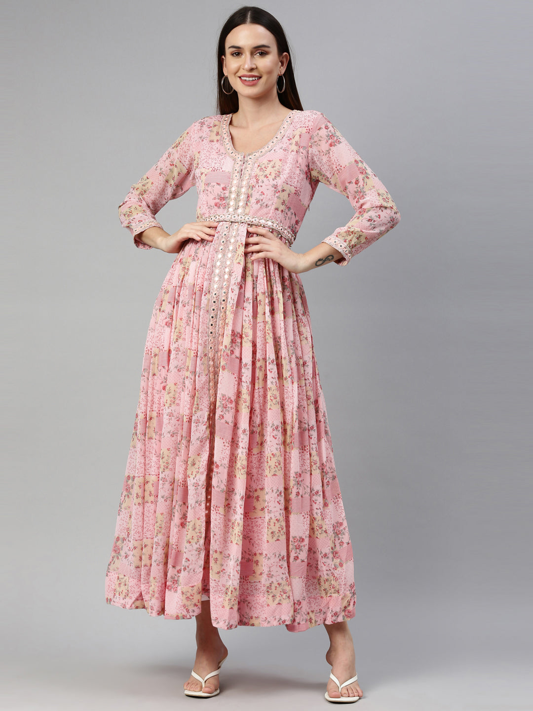 Neerus Pink Color Georgette Fabric Gown