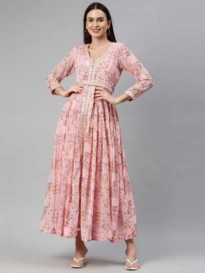 Neeru'S Pink Color Georgette Fabric Gown