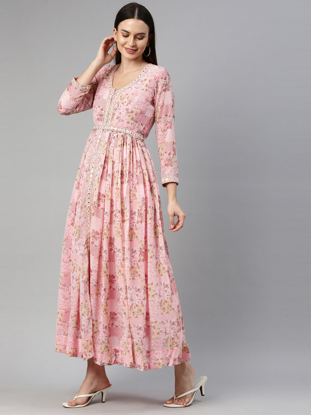Neerus Pink Color Georgette Fabric Gown