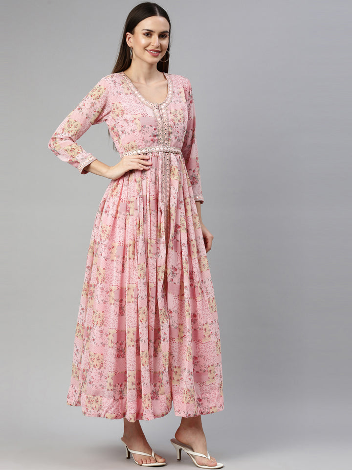 Neerus Pink Color Georgette Fabric Gown