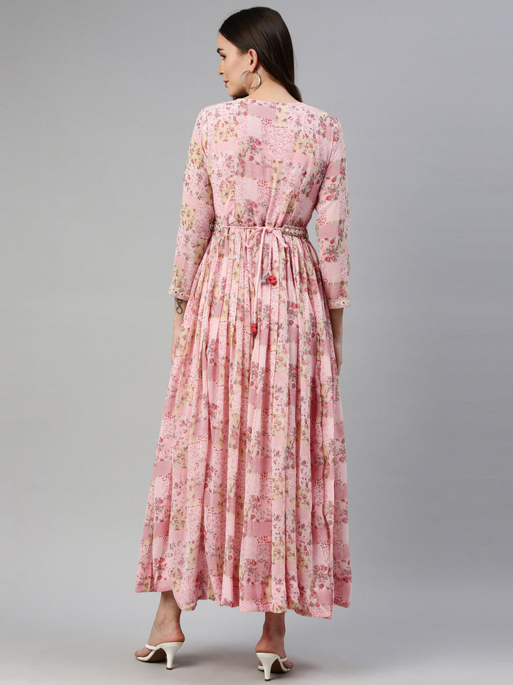 Neerus Pink Color Georgette Fabric Gown