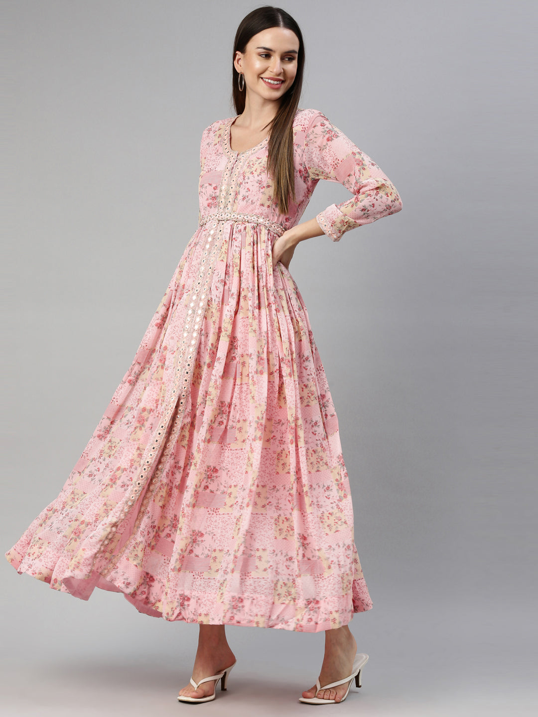 Neerus Pink Color Georgette Fabric Gown