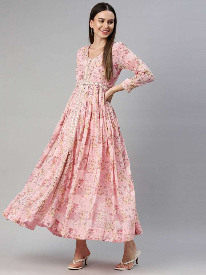 Neerus Pink Color Georgette Fabric Gown