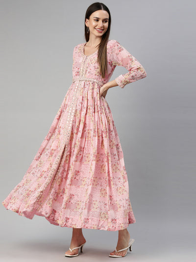 Neeru'S Pink Color Georgette Fabric Gown