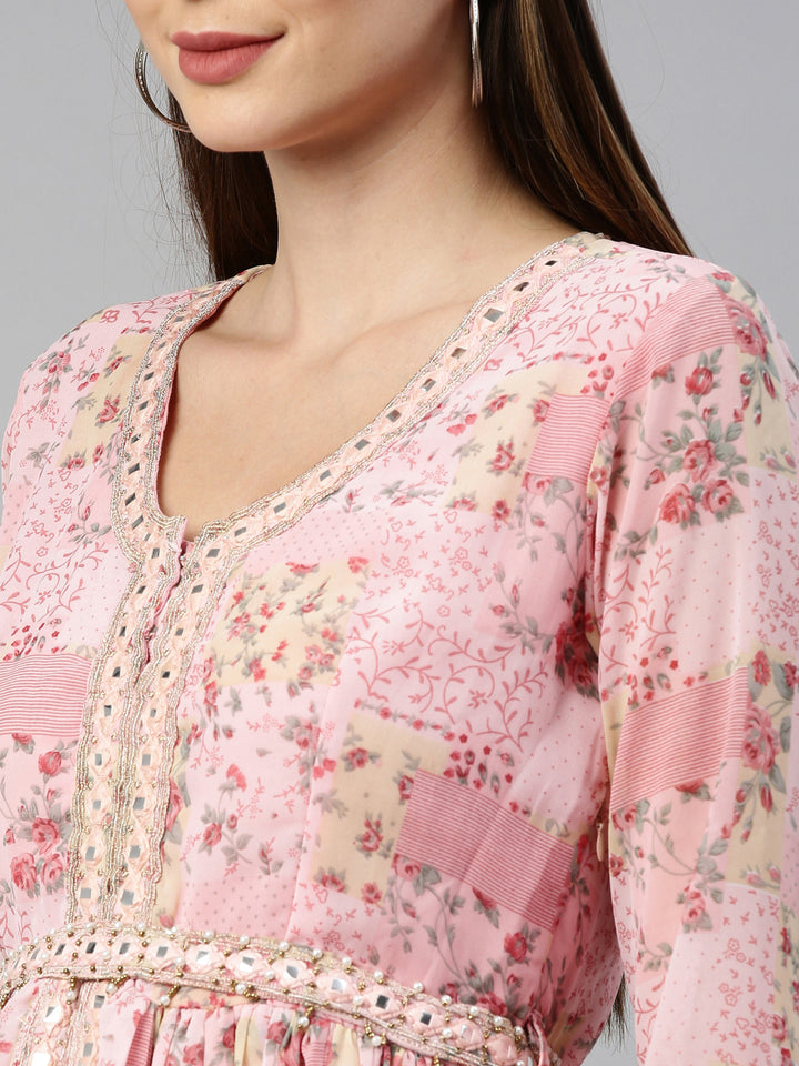 Neerus Pink Color Georgette Fabric Gown