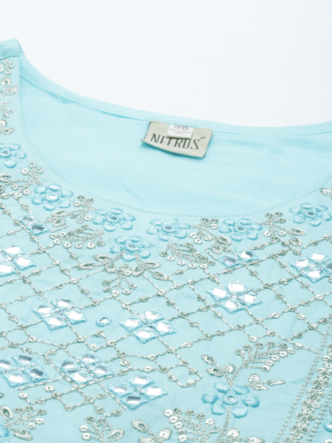 Neerus Blue cotton solid kurti - back view