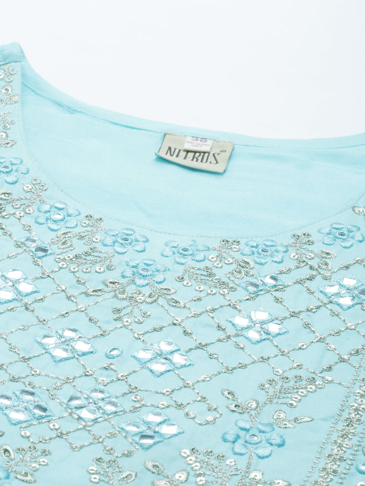 Neerus Blue cotton solid kurti - back view